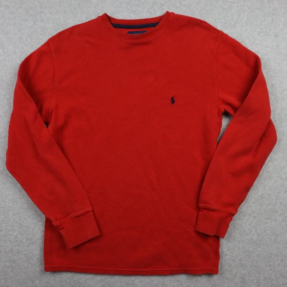 Polo Ralph Lauren Shirt Mens Medium Thermal Waffle Knit Pony Red Long Sleeve